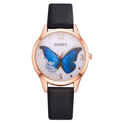 ساعات نسائية ماركة Gaiety الفاخرة القابلة للإزالة بأحجار الراين وساعات الفراشة النسائية الجلدية وساعات المعصم النسائية