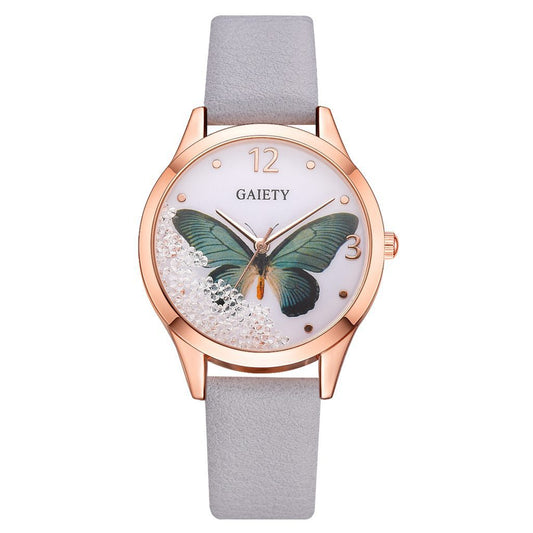 ساعات نسائية ماركة Gaiety الفاخرة القابلة للإزالة بأحجار الراين وساعات الفراشة النسائية الجلدية وساعات المعصم النسائية