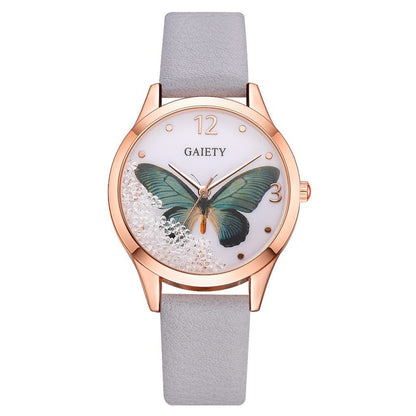 ساعات نسائية ماركة Gaiety الفاخرة القابلة للإزالة بأحجار الراين وساعات الفراشة النسائية الجلدية وساعات المعصم النسائية