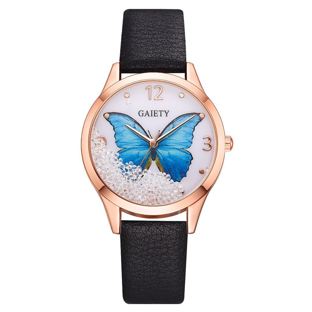 ساعات نسائية ماركة Gaiety الفاخرة القابلة للإزالة بأحجار الراين وساعات الفراشة النسائية الجلدية وساعات المعصم النسائية