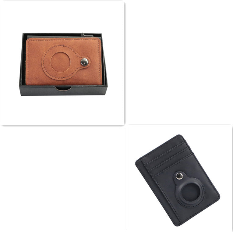 محفظة - حامل بطاقات Airtag من جلد البولي يوريثان وحامل بطاقات RFID مضاد للسرقة